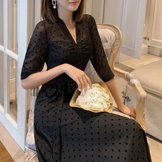 LUNAGIRL 女款蕾絲短袖連衣裙, 黑色