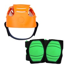 嬰兒護頭帽+矽膠護膝, 護頭帽(橘色)+護膝(綠色)