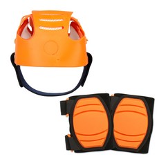 嬰兒護頭帽+矽膠護膝, 橘色