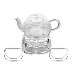 BELLE design 南瓜玻璃茶具組, 透明, 茶壺 600ml + 暖茶器 M + 雙層杯 80ml x 2入, 1個