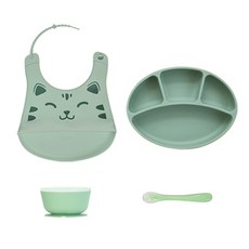 블루마마 모두아이 실리콘 유아식기 4종 세트, 민트, 흡착식판 + 흡착볼 + 턱받이 + 이유식스푼 랜덤발송, 1개