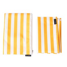 便攜式雙面防水野餐墊 + 收納袋組合, 條紋黃色