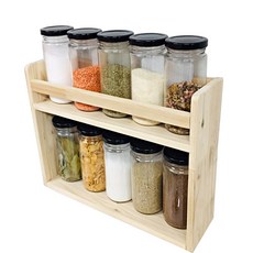 이즈하임 레시피 원목 선반 대형 2단 + 양념통 300mm x 10p 세트 블랙캡, 1세트, 선반 대형 2단 + 블랙캡 양념통 10p