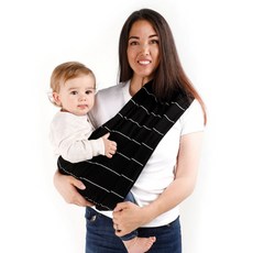 Cherinette 高級輕量吊帶背巾, 黑底白色條紋款