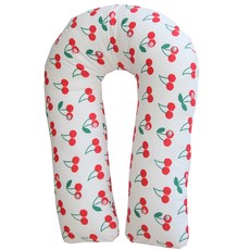 櫻桃印花U型身體枕套, 白色的