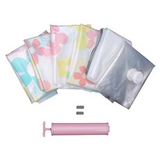 Stack Tree花朵A壓縮袋 大 3入+中 2入+小 2入+手動捲筒壓縮袋 3入+密封夾 2入+手動壓縮器, 1套