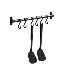 MONACO OLIVE 金屬系列6鉤多用途廚房置物架, 黑色, 1個