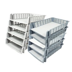 A4格子文件整理籃 縱向型 2種*5個, 1組, 淡灰色、淡藍色