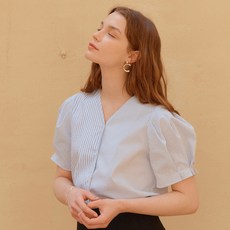 YUP:PE 女款條紋泡泡袖襯衫