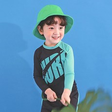 GOING KIDS 童款英文撞色防曬泳衣
