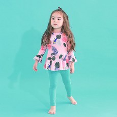 GOING KIDS 女童款熱帶風印花長袖泳衣+長泳褲