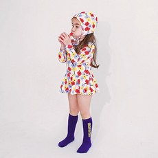 GOING KIDS 女童款花朵印花連身泳衣+泳帽