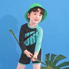 GOING KIDS 童款英文撞色防曬泳衣+短泳褲組