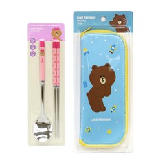 라인프렌즈 스푼젓가락세트 + 수저집, 혼합색상, 1세트