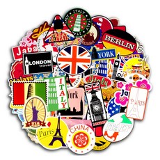世界各國旅行行李箱貼紙100種, 1套, 混合顏色