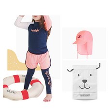 GOING KIDS 童款經典防曬泳衣+短泳褲+緊身長泳褲+遮陽帽+收納袋組