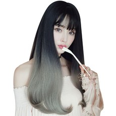 VV GABAL 女性長直髮全頂假髮, 黑灰色, 1個