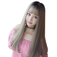 vvgabal 女性長波浪整頂假髮 Long Rings, 煙灰色, 1個