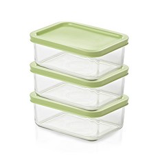 Glasslock 方形保鮮盒 葉子綠 1100ml, 1套, 容器3p