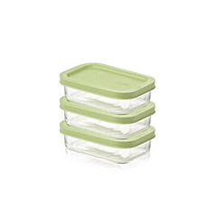글라스락 이지오픈 밀폐용기 직사각 리프그린, 3개, 400ml