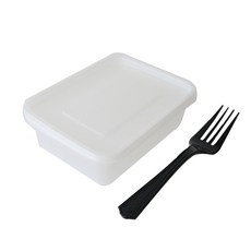 미니PP내열 1칸 일회용기 화이트 50p + 포크 블랙 50p, 1세트