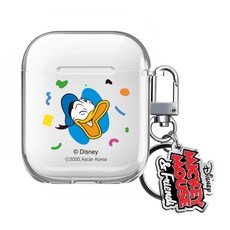 MICKEY MOUSE 卡通角色透明AirPods第1/2代保護硬殼+鑰匙圈組, 單品, 唐老鴨