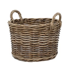 編織設計手柄式藤籃 B406-2G 40*33*27cm, 灰色, 1個