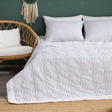 LaMonte 夏季條紋荷葉邊泡泡紗絎縫寢具組