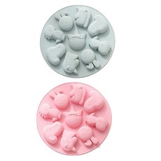 Yumi Company矽膠手作冰淇淋模具 2種組 BG021 動物, 1套, 粉色, 藍色