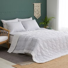 LaMonte Summer條紋印花泡泡紗絎縫薄被, 藍色