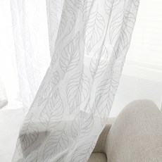 CléMENCE 葉子圖案雪紡窗簾 2入, 灰色的