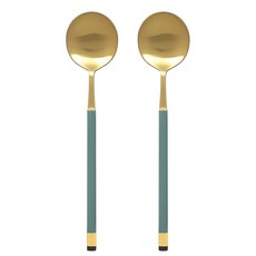 Bogen 韓國製方形雙色金色餐匙 DS, 橄欖, 2個