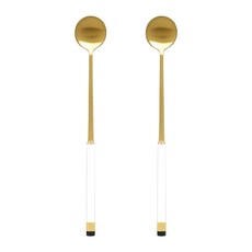 Bogen 韓國製方形雙色金邊長湯匙 LS, 白色, 2個