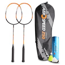VIVa Aerospeed 250 羽球拍 橘色 2入 + 尼龍羽球 6入 + 全覆蓋拍套組, 單一商品, 1套