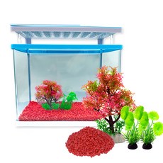 Aqua Terra頂部過濾一體式LED魚缸CT-37PLUS+2種人工水草+4kg彩石, 紅色的