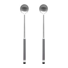 Bogen 韓國製方形雙色緞面長湯匙 LS, 炭灰色, 2個