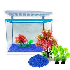 Aqua Terra頂部過濾一體式LED魚缸CT-37PLUS+2種人工水草+4kg彩石, 藍色
