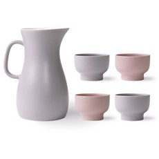 BOWLBOWL 陶瓷水壺+燒酒杯 4入, 1套, 水瓶灰 + 燒酒玻璃灰 2p + 粉紅色 2p