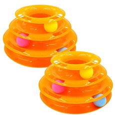 3層軌道球貓咪玩具, 混色, 2個