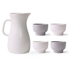 BOWLBOWL 韓國製 Bowl Bowl 家庭派對酒瓶組 5入, 1套, 酒瓶 牛奶白 + 燒酒杯 牛奶白2入+煙灰色2入