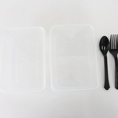 PP耐熱飯盒 20入+PP耐熱2格飯盒 20入+黑色叉子 20入+黑色勺子 20入, 1套