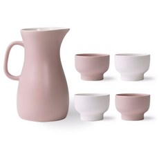 BOWLBOWL 陶瓷水壺+燒酒杯 4入, 1套, 水瓶粉粉色+燒酒玻璃粉粉色2p+奶白色2p