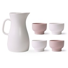 BOWLBOWL 陶瓷水壺+燒酒杯 4入, 1套, 奶瓶奶白+燒酒玻璃奶白2p+粉粉2p