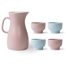 BOWLBOWL 韓國製 Bowl Bowl 家庭派對酒瓶組 5入, 1套, 酒瓶 粉紅色 + 燒酒杯 粉紅色2入+天藍色2入