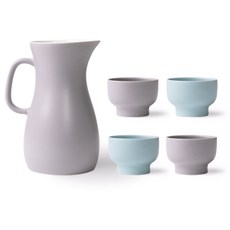 BOWLBOWL 陶瓷水壺+燒酒杯 4入, 1套, 水瓶灰 + 燒酒玻璃灰 2p + 天藍色 2p