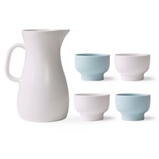 BOWLBOWL 韓國製 Bowl Bowl 家庭派對酒瓶組 5入, 1套, 酒瓶 牛奶白 + 燒酒杯 牛奶白2入+天藍色2入