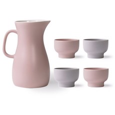 BOWLBOWL 陶瓷水壺+燒酒杯 4入, 1套, 水瓶粉粉色+燒酒玻璃粉粉色2p+灰2p
