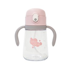 bebe RICHe 雙耳Tritan材質按壓式防溢吸管杯, 粉色, 360ml, 1個
