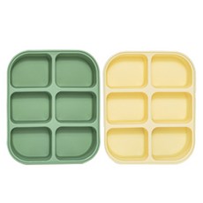Bluemama 6格矽膠嬰兒副食品分裝盒, 綠色+黃色, 378ml, 1組