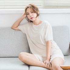 디에스도씨 여성용 냉감 심플 반팔 잠옷 상하세트